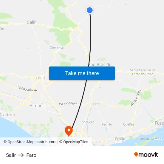Salir to Faro map