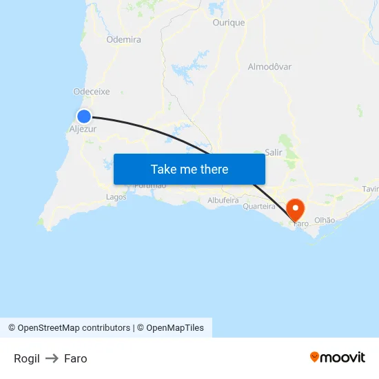 Rogil to Faro map