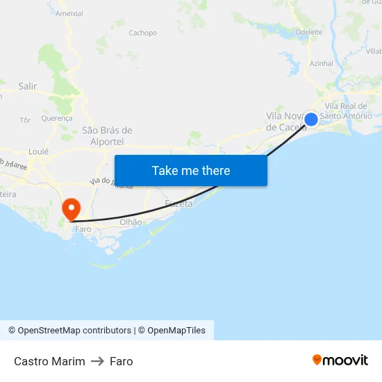 Castro Marim to Faro map