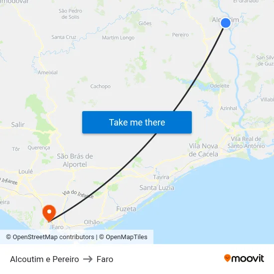 Alcoutim e Pereiro to Faro map