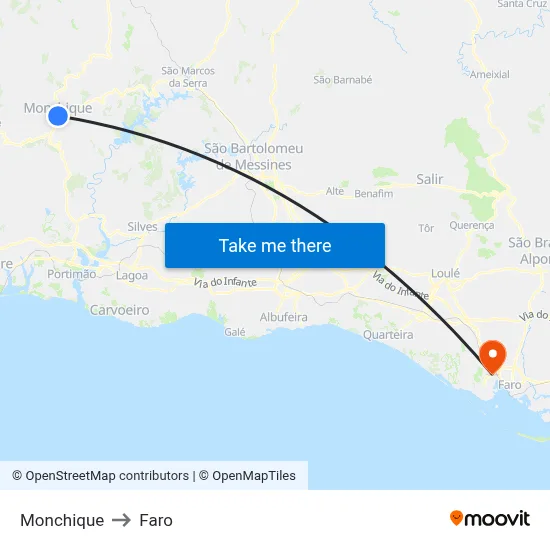 Monchique to Faro map