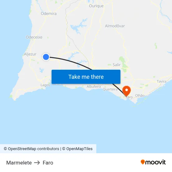 Marmelete to Faro map