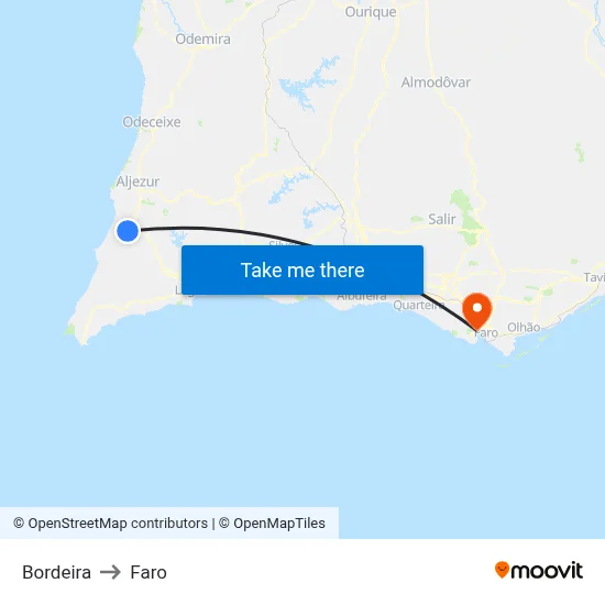 Bordeira to Faro map