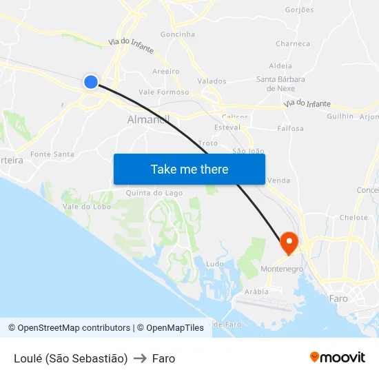 Loulé (São Sebastião) to Faro map