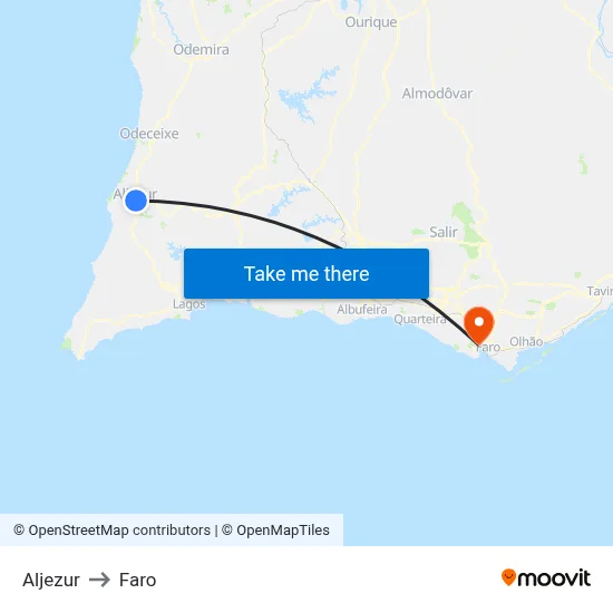 Aljezur to Faro map