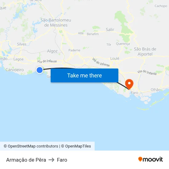 Armação de Pêra to Faro map