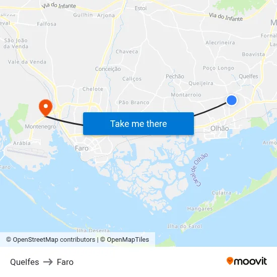 Quelfes to Faro map