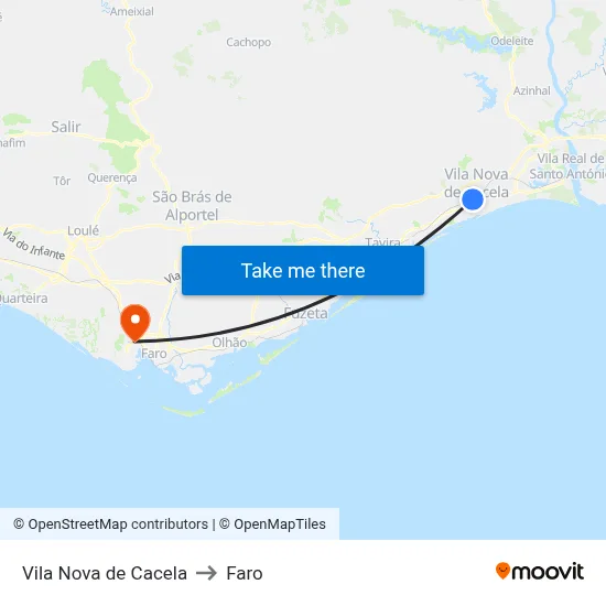 Vila Nova de Cacela to Faro map