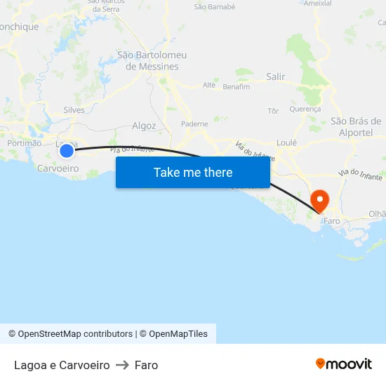 Lagoa e Carvoeiro to Faro map