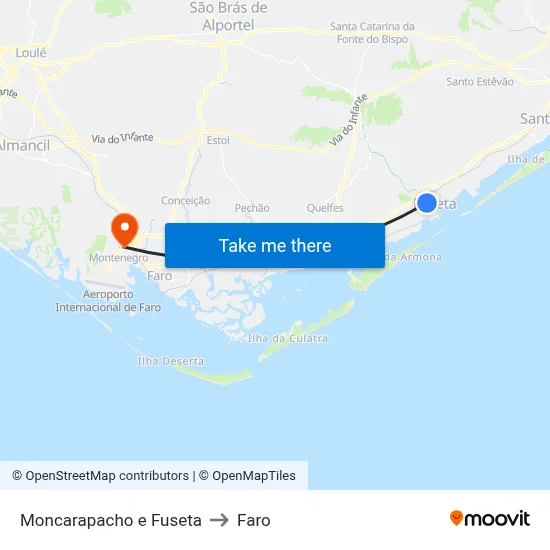 Moncarapacho e Fuseta to Faro map