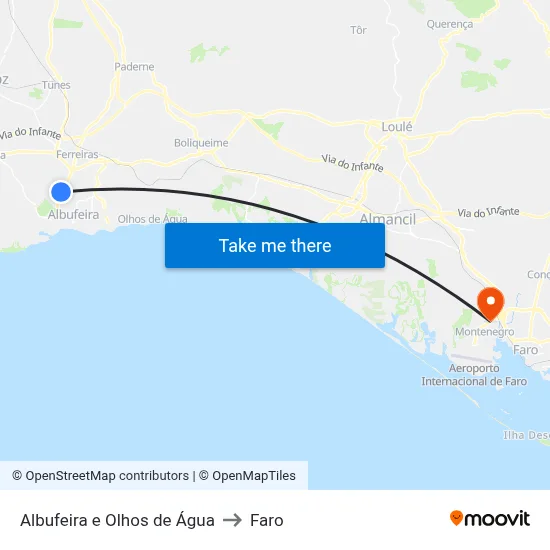 Albufeira e Olhos de Água to Faro map