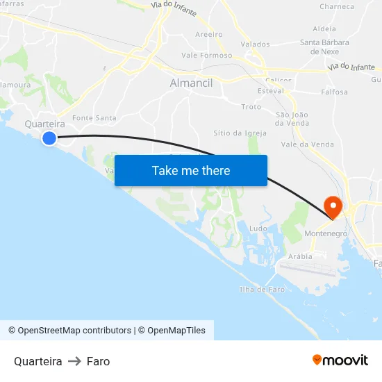 Quarteira to Faro map