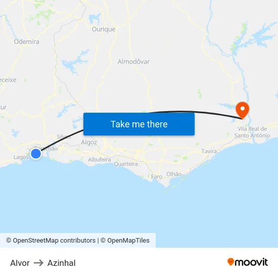 Alvor to Azinhal map