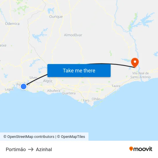 Portimão to Azinhal map