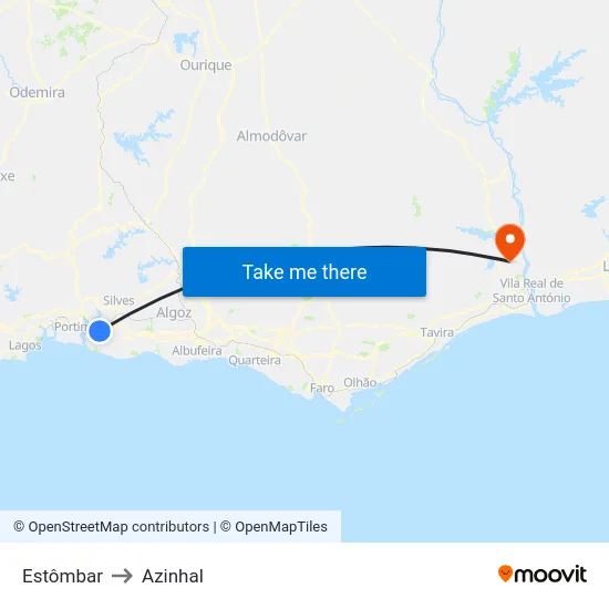 Estômbar to Azinhal map