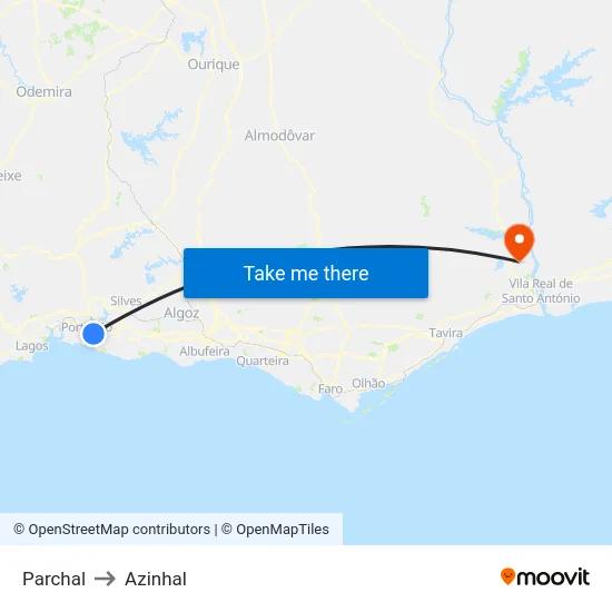 Parchal to Azinhal map