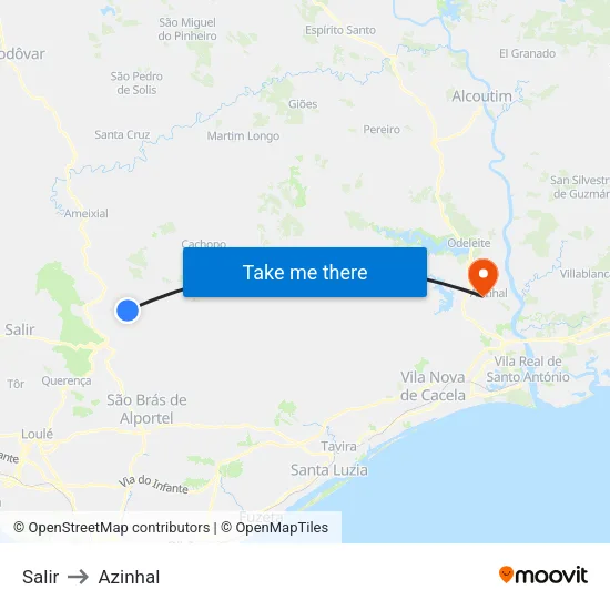Salir to Azinhal map