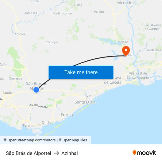 São Brás de Alportel to Azinhal map