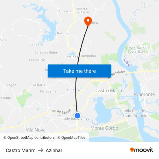 Castro Marim to Azinhal map