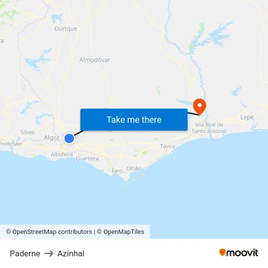 Paderne to Azinhal map