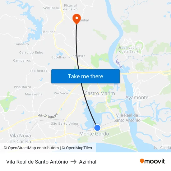 Vila Real de Santo António to Azinhal map