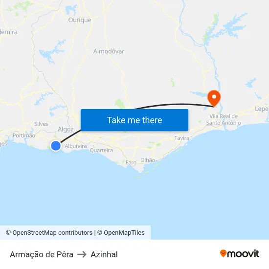 Armação de Pêra to Azinhal map