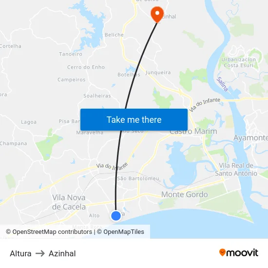 Altura to Azinhal map