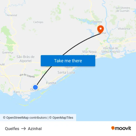 Quelfes to Azinhal map