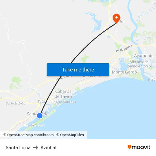 Santa Luzia to Azinhal map