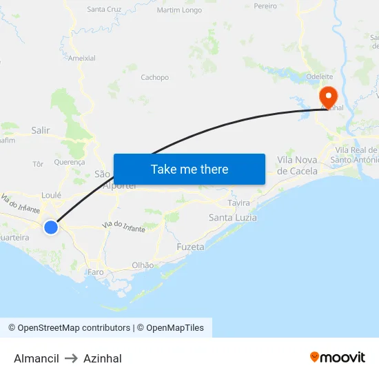 Almancil to Azinhal map