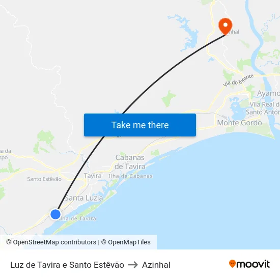 Luz de Tavira e Santo Estêvão to Azinhal map