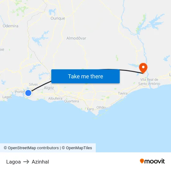 Lagoa to Azinhal map