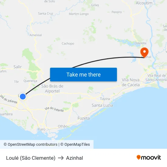 Loulé (São Clemente) to Azinhal map