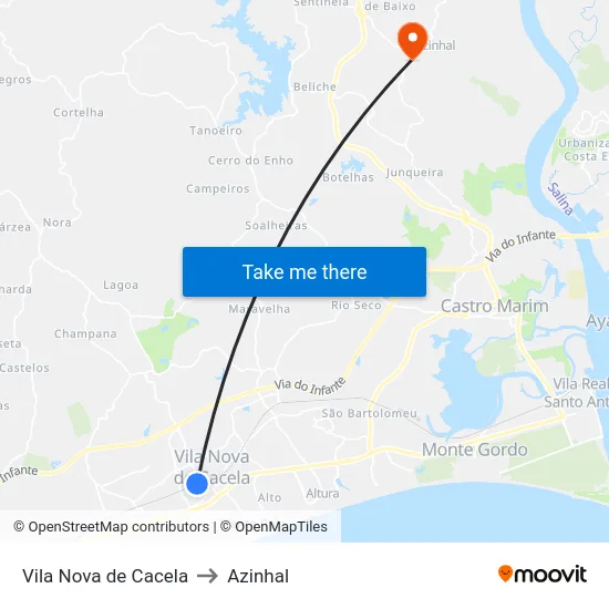 Vila Nova de Cacela to Azinhal map