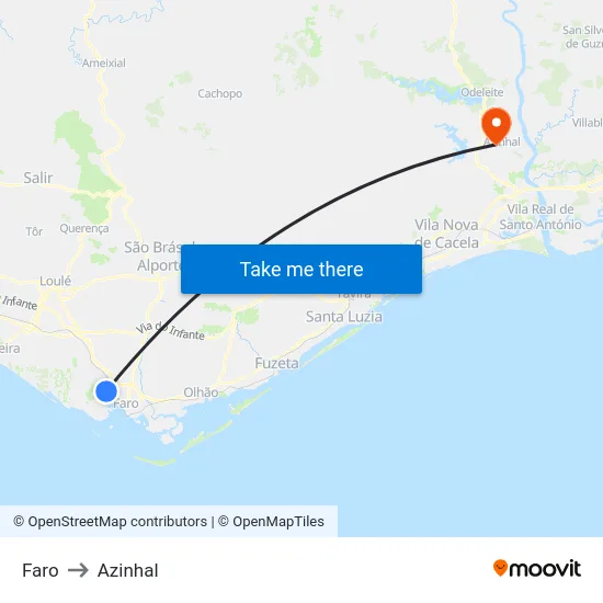 Faro to Azinhal map