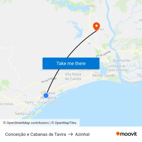 Conceição e Cabanas de Tavira to Azinhal map