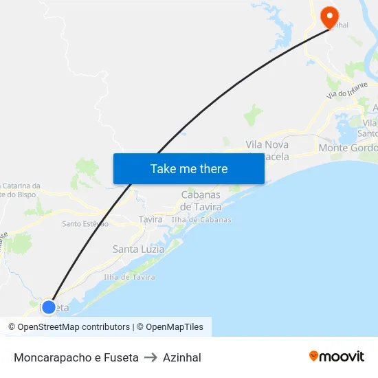 Moncarapacho e Fuseta to Azinhal map