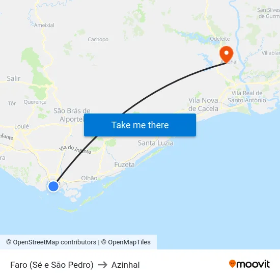 Faro (Sé e São Pedro) to Azinhal map