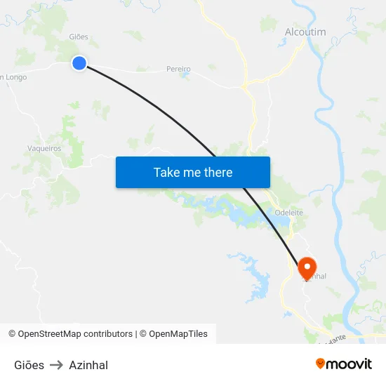 Giões to Azinhal map