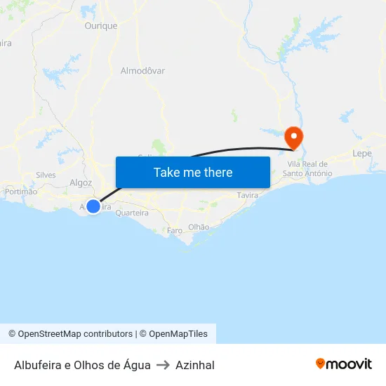 Albufeira e Olhos de Água to Azinhal map