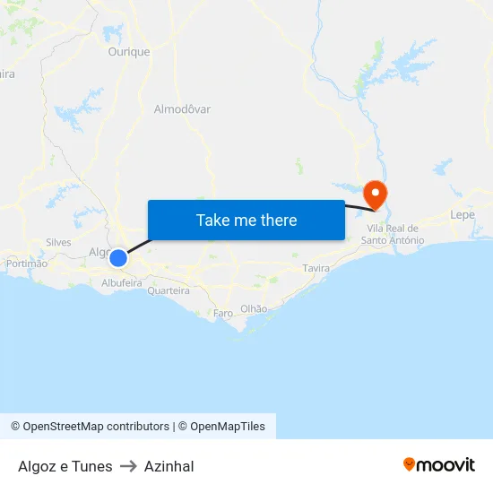 Algoz e Tunes to Azinhal map