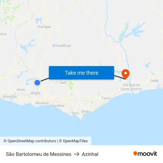 São Bartolomeu de Messines to Azinhal map