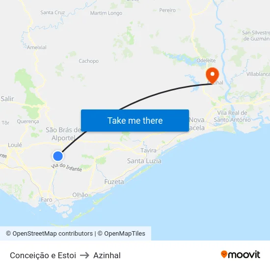 Conceição e Estoi to Azinhal map