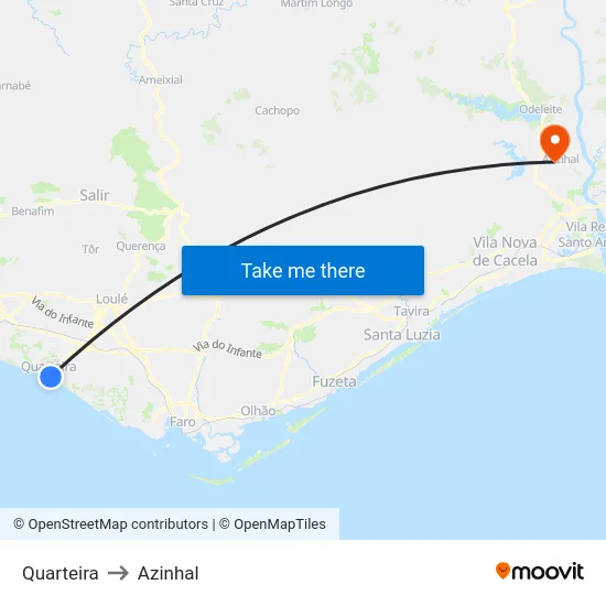 Quarteira to Azinhal map