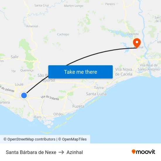 Santa Bárbara de Nexe to Azinhal map