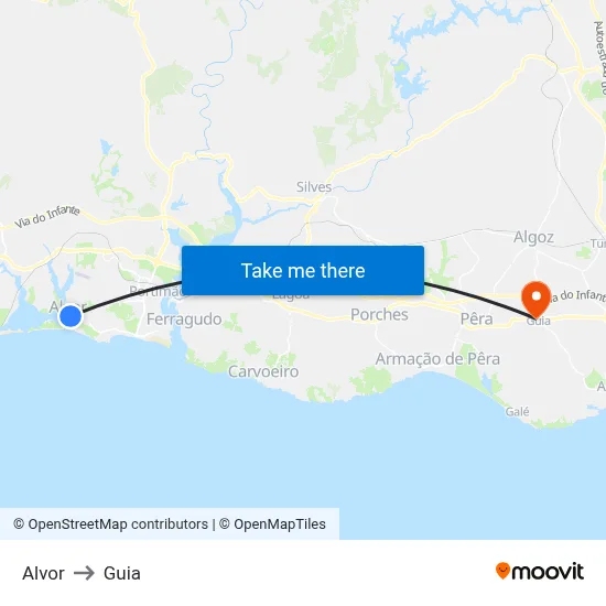 Alvor to Guia map