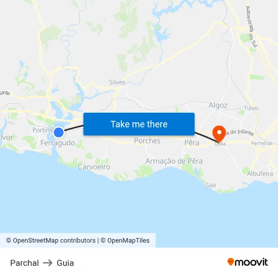 Parchal to Guia map