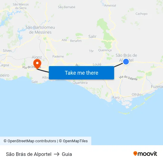 São Brás de Alportel to Guia map
