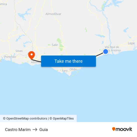 Castro Marim to Guia map