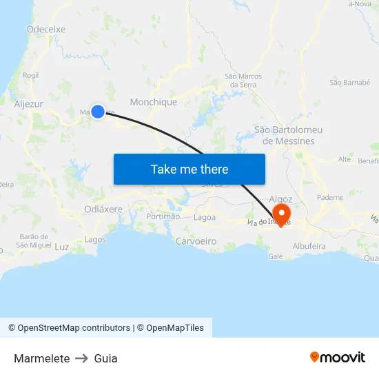 Marmelete to Guia map